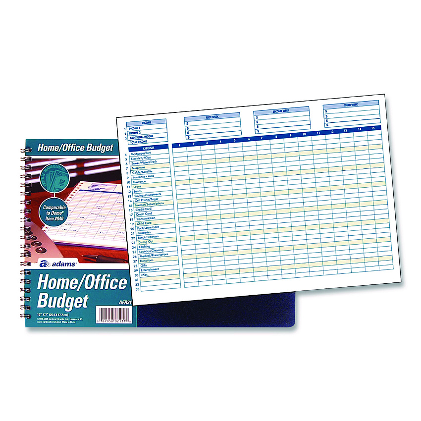 Adams Home/Office Weekly/Monthly Budget Book, Two-Page Spread: 15 Columns, Royal Blue Cover, 7 x 10 Sheets, 32 Sheets/Book (AFR31)