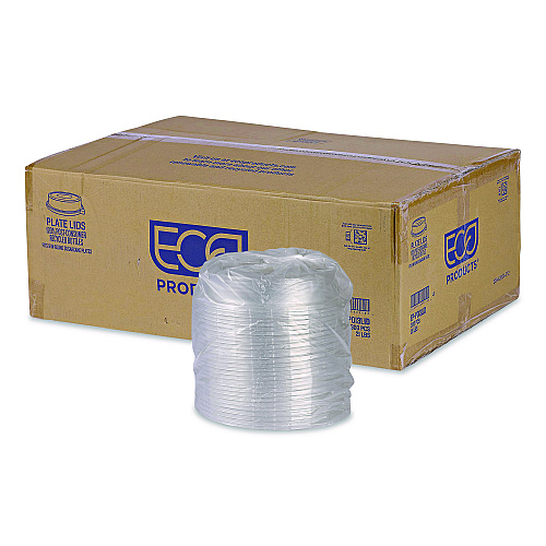 Eco-Products 100% Recycled Content Round Plate Lids, Plastic, 9" dia x 1.5" h, Clear, 300/Carton (EPP013LID)