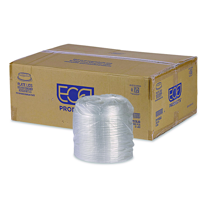 Eco-Products 100% Recycled Content Round Plate Lids, Plastic, 9" dia x 1.5" h, Clear, 300/Carton (EPP013LID)