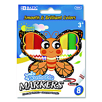 BAZIC Products Broad Line Jumbo Washable Markers, Broad Bullet Tip, 8 Assorted Colors, 24/Set (1225)