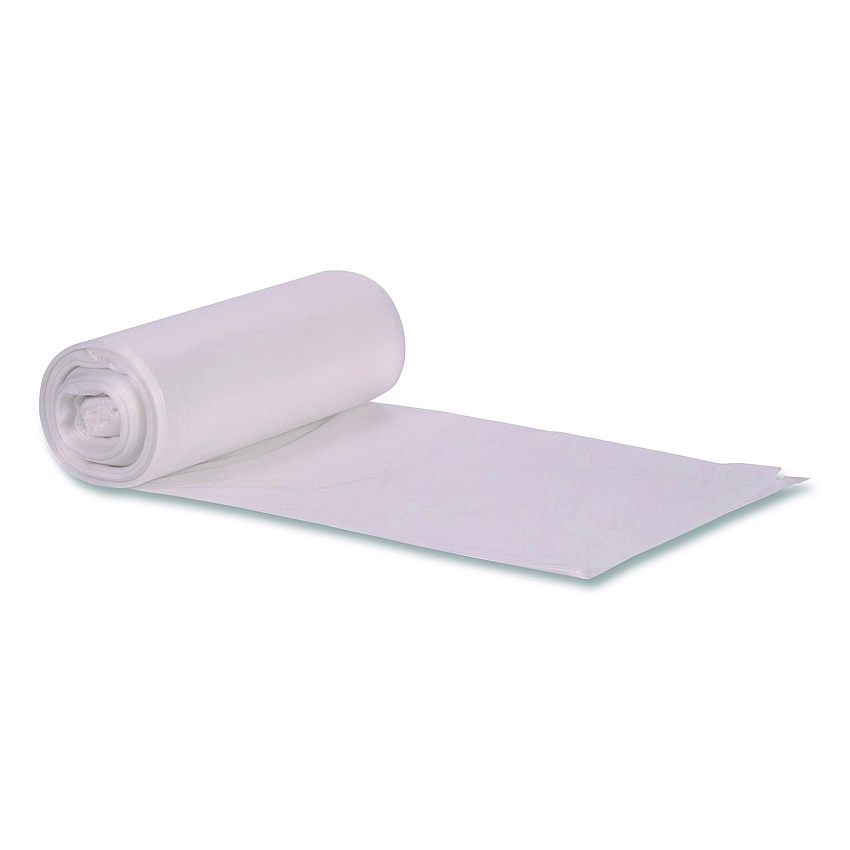 Boardwalk Low-Density Waste Can Liners, 60 gal, 0.9 mil, 38 x 58, Clear, Perforated Roll, 100/Carton (3858CL)