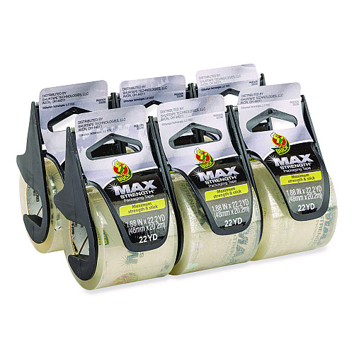 Duck MAX Packaging Tape with Dispenser, 1.5" Core, 1.88" x 22 yds, Crystal Clear, 6/Box (284983)