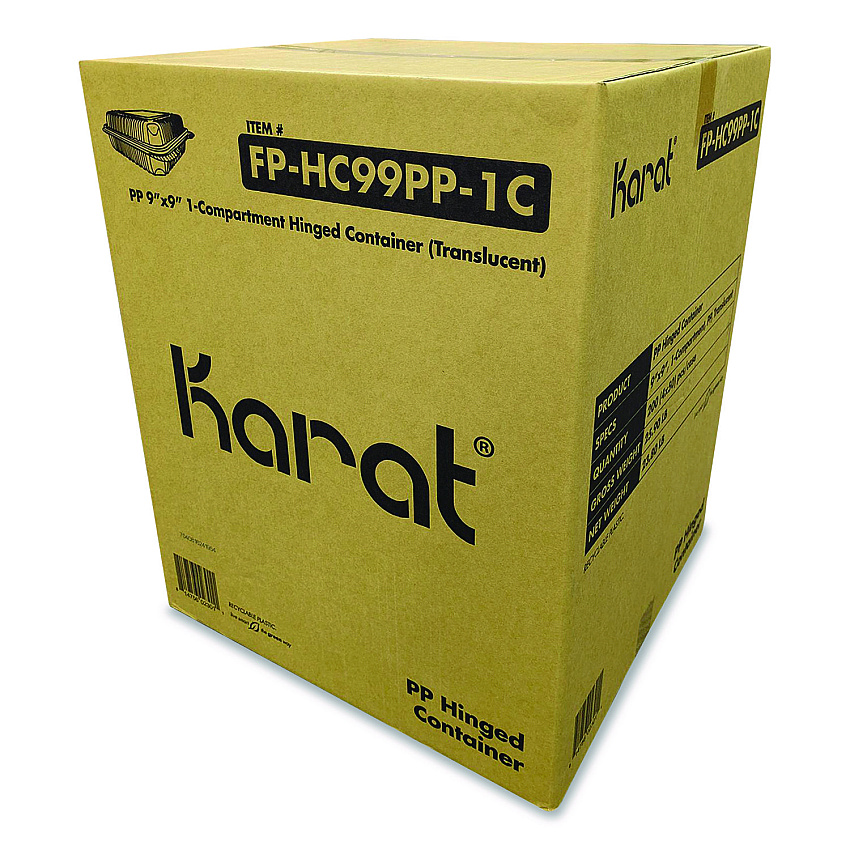 Karat Polypropylene Plastic Hinged Container, 9.35 x 9.22 x 3.17, Clear, Plastic, 50/Pack, 4 Packs/Carton (FPHC99PP1C)