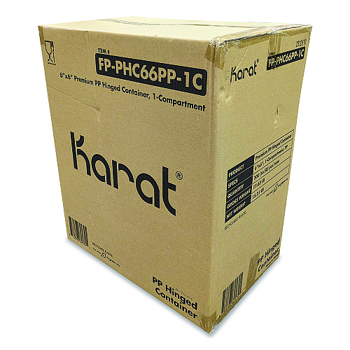 Karat Polypropylene Plastic Hinged Container, 6 x 6 x 3, Black/Clear, Plastic, 50/Pack, 6 Packs/Carton (FPPHC66PP1C)