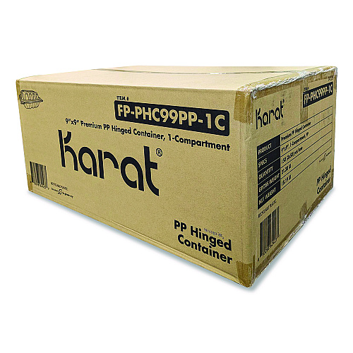 Karat Polypropylene Plastic Hinged Container, 9 x 9 x 3, Black/Clear, Plastic, 50/Pack, 3 Packs/Carton (FPPHC99PP1C)
