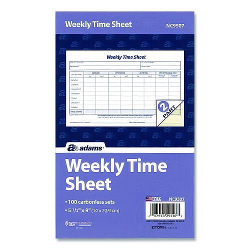 Adams Weekly Time Sheets, Two-Part Carbonless, 8.5 x 5.5, 100 Forms Total (NC9507)