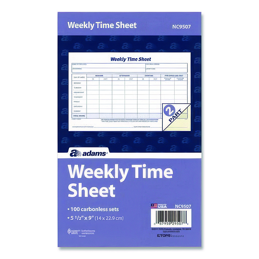 Adams Weekly Time Sheets, Two-Part Carbonless, 8.5 x 5.5, 100 Forms Total (NC9507)
