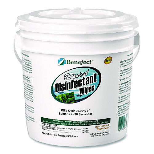 Benefect Botanical Disinfectant Wipes, 6 x 7, Light Lemon and Thyme, 250/Bucket (20376)