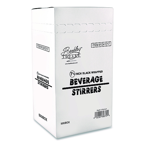Berkley Square Wrapped Polypropylene Stirrers, 7.75", Black, 500/Box (BEP89378)
