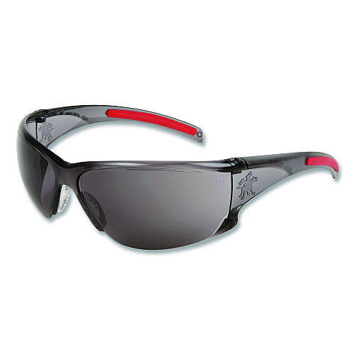 MCR Safety Hulk HK1 Series Safety Glasses, Scratch-Resistant, Smoke/Red Plastic Frame, Gray Plastic Lens (HK112AF)