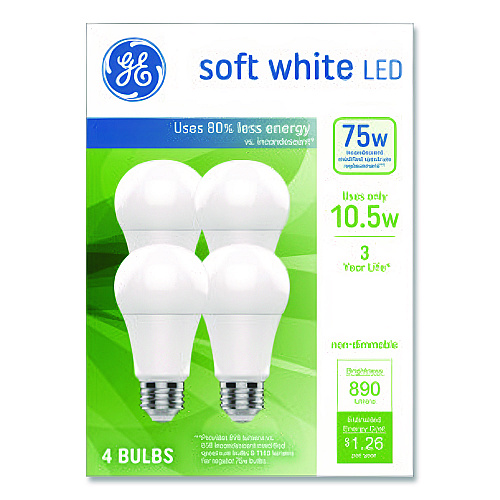 GE Classic LED SW Non-Dim A19 Light Bulb, 10.5 W, Soft White, 4/Pack (93131064)