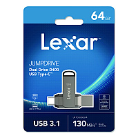 Lexar JumpDrive D400 USB 3.1 Flash Drive, 64 GB, Titanium (LJDD40064GB)