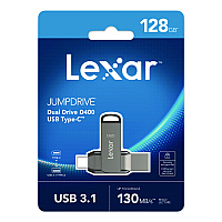 Lexar JumpDrive D400 USB 3.1 Flash Drive, 128 GB, Titanium (LJDD400128GB)