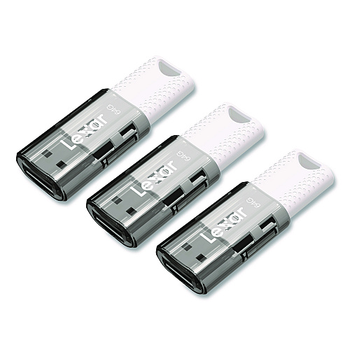 Lexar JumpDrive S60 USB 2.0 Flash Drive, 64 GB, Gray/White, 3/Pack (LJDS6064GB3N)