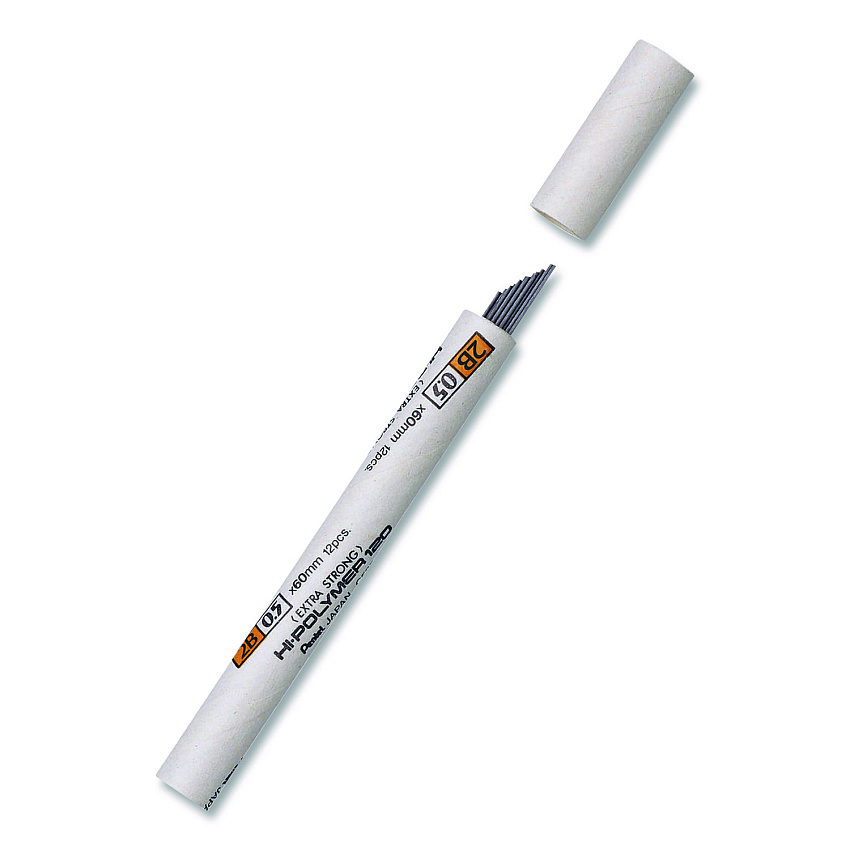 Pentel Premium Hi-Polymer Lead Refill, 0.5 mm, 2B, Black, 12/Pack (C5252B)