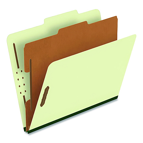 Pendaflex Reinforced Pressboard Classification Folders, 1.75" Expansion, 1 Divider, 4 Fasteners, Letter Size, Green Exterior, 10/Box (17172)