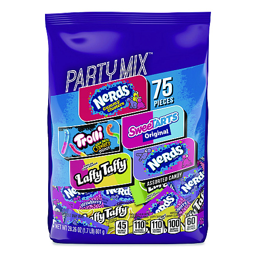Ferrara Party Mix Stand-Up Bag, 75 Pieces, Assorted Flavors, 1.7 lb Bag (FER07938)
