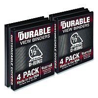 Samsill Durable D-Ring View Binders, 3 Rings, 0.5" Capacity, 11.5" x 8.5", Black, 4/Pack (MP46410)