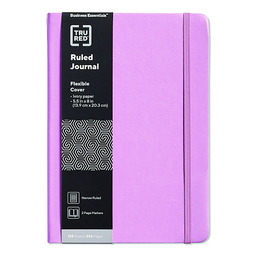 TRU RED Flexible-Cover Business Journal with Elastic Closure, 1-Subject, Narrow Rule, Mauve Cover, (128) 8 x 5.5 Sheets (TR61956)