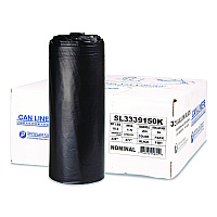 Inteplast Group Low-Density Commercial Can Liners, 33 gal, 1.5 mil, 33" x 39", Black, Interleaved Roll, 20 Bags/Roll, 5 Rolls/Carton (SL3339150K)