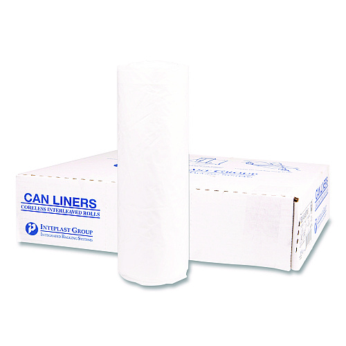 Inteplast Group Institutional Low-Density Can Liners, 45 gal, 1.15 mil, 40" x 46", Natural, Interleaved Roll, 20 Bags/Roll, 5 Rolls/Carton (SLW4046SPNS)