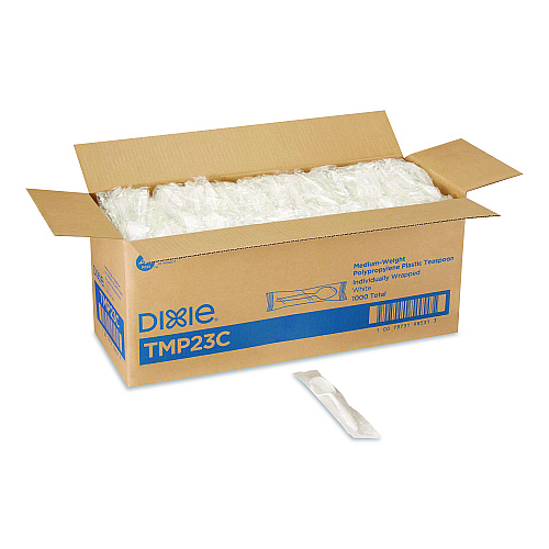 Dixie Mediumweight Polypropylene Cutlery, Individually Wrapped, Spoon, Plastic, White, 1,000/Carton (TMP23C)