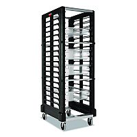 Rubbermaid Commercial End Loader Rack for Food Boxes and Sheet Pans, 18 Rack, Plastic, 23.75" x 28.75" x 67.88", Black (FG332000BLA)