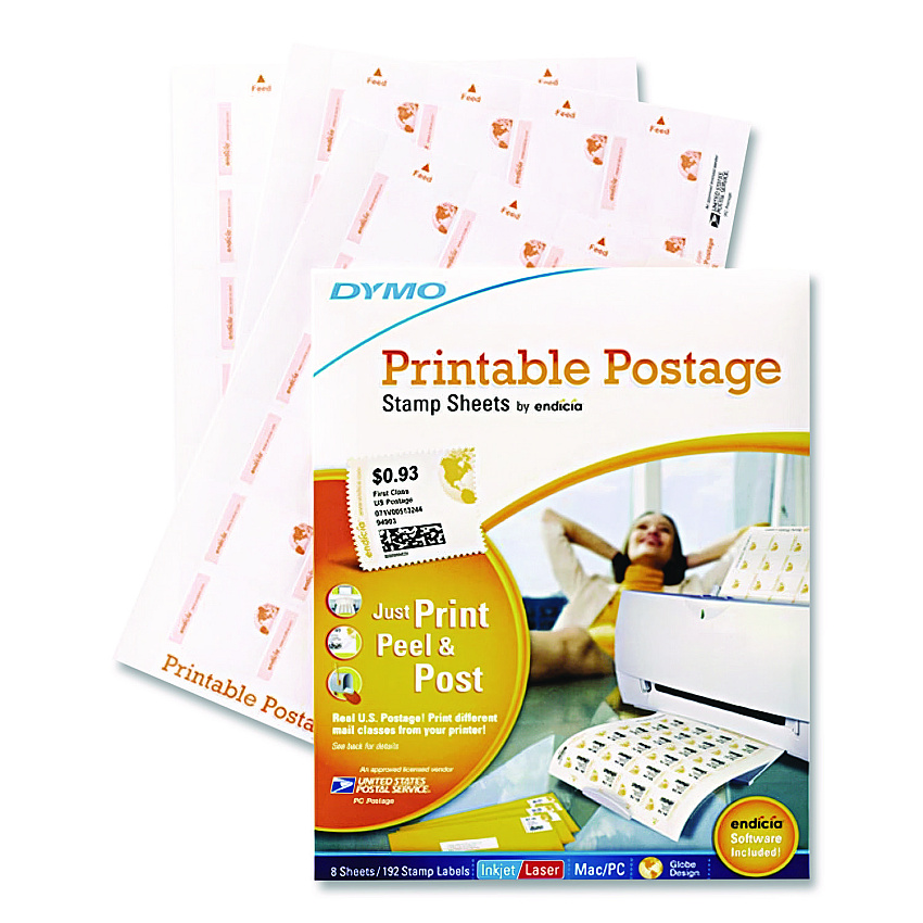DYMO Printable Postage Stamp Sheets, White, 24 Labels/Sheet, 8 Sheets, 192 Labels/Pack (1750042)