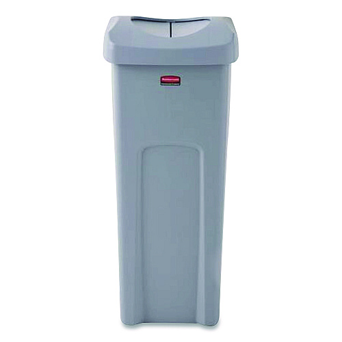 Rubbermaid Commercial Universal Square Trash Can with Swing Lid, 23 gal, Plastic, Gray (2143862)