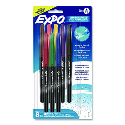 EXPO Wet Erase Markers, Fine Needle Tip, Assorted, 8/Pack (2211317)