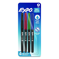 EXPO Wet Erase Markers, Fine Bullet Tip, Assorted Colors, 4/Pack (2211318)