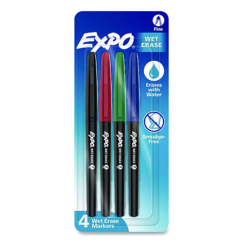 EXPO Wet Erase Markers, Fine Bullet Tip, Assorted Colors, 4/Pack (2211318)