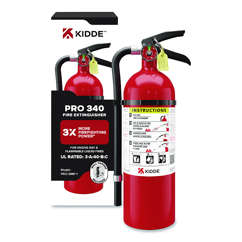 Kidde Pro-5MP Series Fire Extinguisher, with Bracket/Metal Strap, 3-A, 40-B:C, 5.5 lbs (21032143)