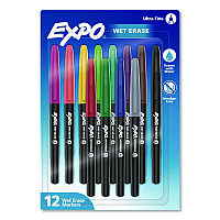 EXPO Wet Erase Markers, Ultra Fine Needle Tip, Assorted Colors, 12/Pack (2211351)