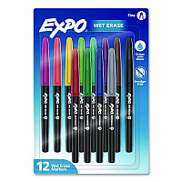 EXPO Wet Erase Markers, Fine Needle Tip, Assorted Colors, 12/Pack (2211379)
