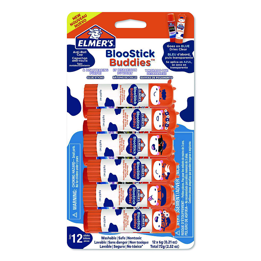 Elmer's BlooStick Buddies and Disappearing Purple Glue Stick Combo Pack, 0.21 oz, Dries Clear, 12/Pack (2213736)