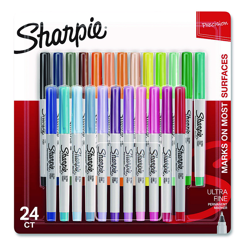 Sharpie Ultra Fine Tip Permanent Marker, Ultra Fine Needle Tip, Assorted Colors, 24/Pack (2105407)