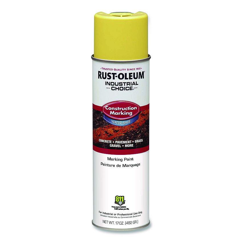 Rust-Oleum Industrial Choice M1400 System Water-Based Construction Marking Paint, Flat High Vis Yellow, 17 oz Aerosol Can, 12/Carton (264695)