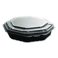 SOLO Creative Carryouts OctaView Hinged Lid Containers, 9.13 x 9.55 x 2.38, Black/Clear, Plastic, 100/Carton (809013PP94)