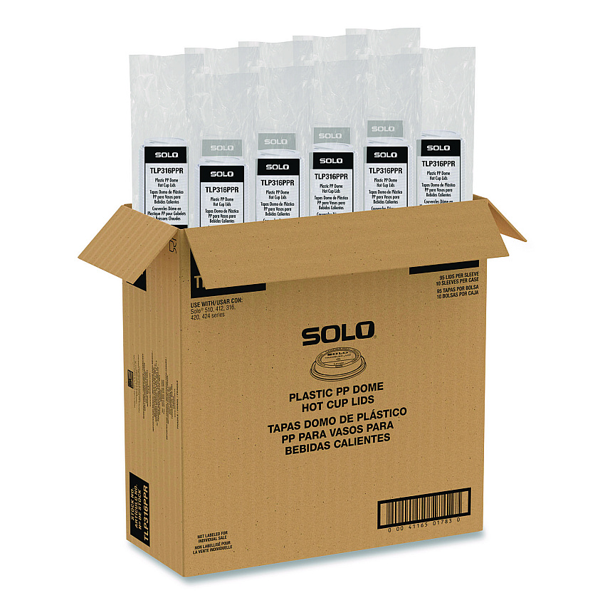 SOLO Traveler Cappuccino Style Dome Lid, Fits 10 oz to 24 oz Hot Cups, White, 95 Lids/Sleeve, 10 Sleeves/Carton (TLP316PPR)