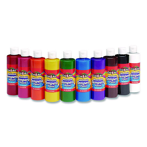 Cra-Z-Art Washable Tempera Paint, 10 Assorted Colors, 8 oz Bottle, 10/Pack (01610)