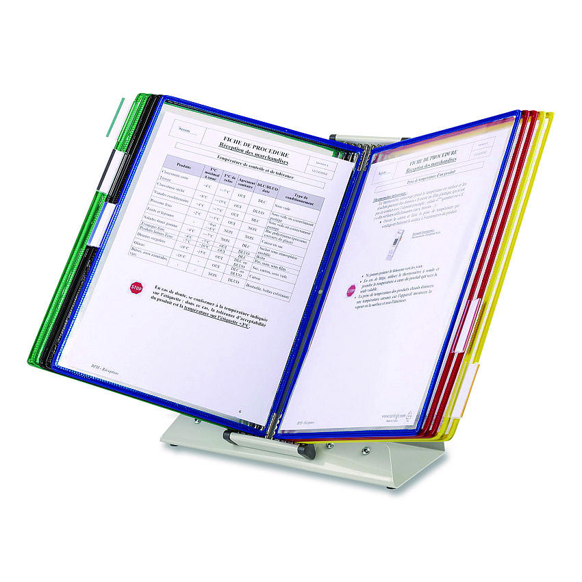 Tarifold Antimicrobial Desktop Reference and Display System, 10 Panels with Assorted Borders, White Base (DA291)