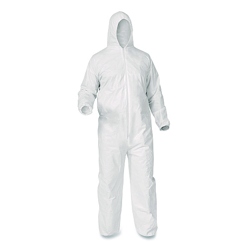KleenGuard KGA35 Liquid and Particle Protection Coveralls, Elastic Wrists, Ankles and Hood, 4X-Large, White, 25/Carton (38943)