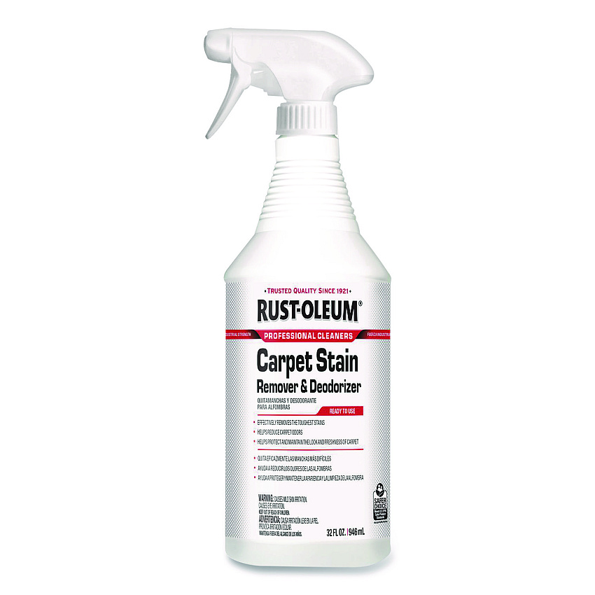 Rust-Oleum Carpet Stain Remover Plus Deodorizer, Lemon Scent, 32 oz Spray Bottle, 6/Carton (352258)