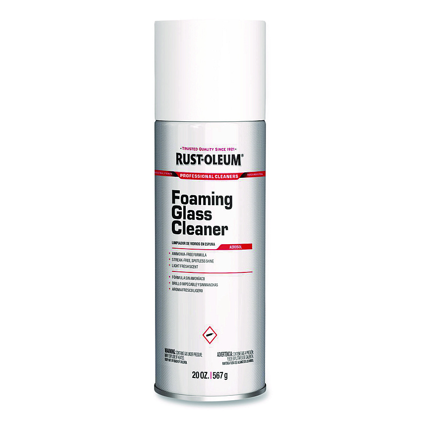 Rust-Oleum Pro Foaming Glass Cleaner Aerosol, 20 oz Aerosol Spray, 12/Carton (381658)