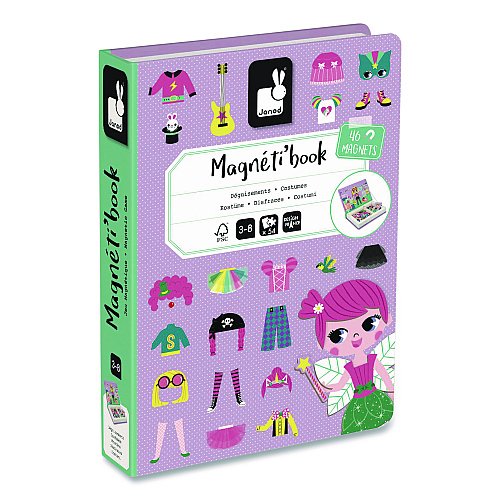 Janod Magneti'books, Girl's Costumes, 54 Pieces (8 Cards, 46 Magnetic Shapes), Ages 3 to 8 (J02718)