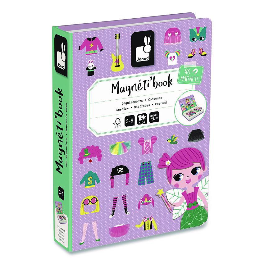 Janod Magneti'books, Girl's Costumes, 54 Pieces (8 Cards, 46 Magnetic Shapes), Ages 3 to 8 (J02718)