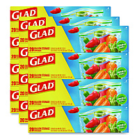 Glad Zipper Food Storage Plastic Bags, Gallon Size, 10.75 x 10.19, Clear, 20 Bags/Box, 12 Boxes/Carton (55050)