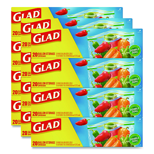 Glad Zipper Food Storage Plastic Bags, Gallon Size, 10.75 x 10.19, Clear, 20 Bags/Box, 12 Boxes/Carton (55050)