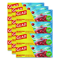 Glad Zipper Food Storage Plastic Bags, Quart Size, 7.75 x 7, Clear, 25 Bags/Box, 12 Boxes/Carton (55052)